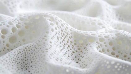 Delicate, white fabric with intricate, perforated design.  Soft, flowing texture