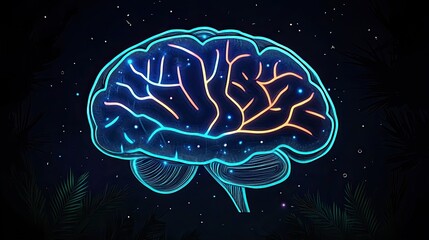 Obraz premium Neural network glow, vibrant brain