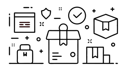 Boxes editable vector icon set in line art including packaging, delivery parcels, shipping crates, and logistic-related visuals for eCommerce and supply chain themes