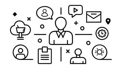 Business communication editable icon set with line illustrations of messaging, calls, teamwork, and digital communication tools for professional and office use