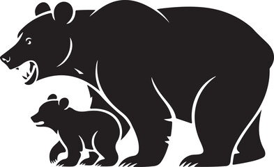 Vector illustration of a silhouetted mother bear and cub