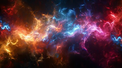 Fototapeta premium Fiery Nebula: Abstract Cosmic Dance of Red, Blue, and Orange Hues