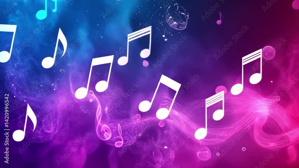 Poster Colorful musical notes create an abstract background full of rhythm and harmony in vibrant hues, music abstract background song notes