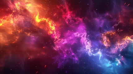 Obraz premium Cosmic Nebula: Fiery Hues and Stellar Dust in a Vibrant Abstract