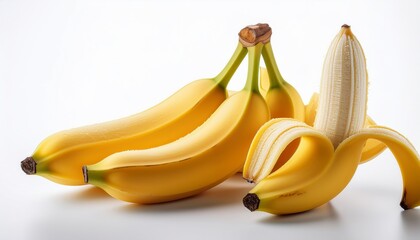 Fresh Bananas with Open Skin on Isolated Background
