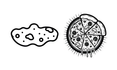 Three slices of pizza illustration in black and white