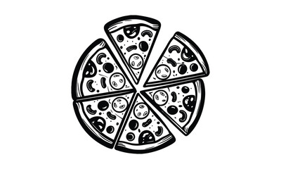 Three slices of pizza illustration in black and white