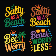 Obraz premium Colorful Summer Beach Quotes Vector Design Set, Fun Vacation Typography with Tropical Elements, Summer Sayings Vector Pack – Salty, Worry Free Beach Quotes