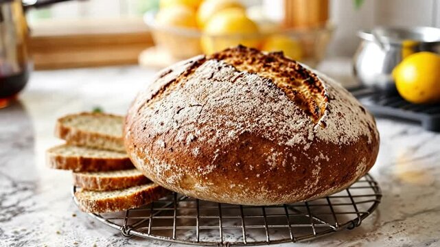 Fresh and Cold Bread on Rustic Table &ndash; Close-Up Food Video
