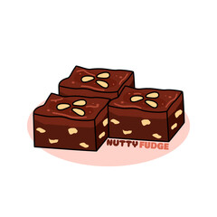 National Nutty Fudge Day to celebrate on May 12th. Nutty fudge chocolate cake with peanut topping on white background. Food event banner