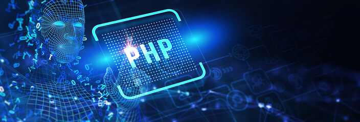 Business, Technology, Internet and network concept. PHP abbreviation. Modern technology concept. 3d illustration