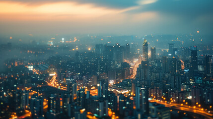 Fototapeta premium Dense city skyline under dramatic cloudy sky.