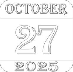 October calendar 2025 line art icon.Calendar Event schedule date.calendar date icon on white background.Agenda plan, october month schedule calendar and Time planner.Meeting appointment time.