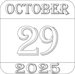 October calendar 2025 line art icon.Calendar Event schedule date.calendar date icon on white background.Agenda plan, october month schedule calendar and Time planner.Meeting appointment time.
