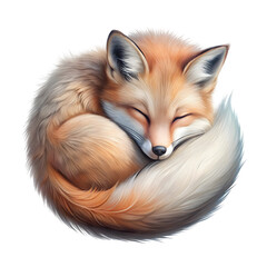 Obraz premium A cute fox curled up sleeping, soft pastel style, transparent background