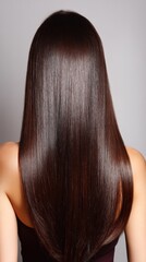 Beautiful model girl with Brown hair strand,silky healthy chestnut wavy hair strand,hair wavy ribbon, with smooth,Keratin straightening,Treatment,straight long hair,procedures,Smooth hairstyle.