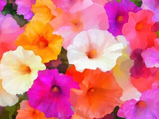 Vibrant floral chaos A painterly riot of colorful hibiscus blooms in full glory