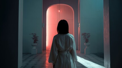 Beautiful model girl with Brown hair strand,silky healthy chestnut wavy hair strand,hair wavy ribbon, with smooth,Keratin straightening,Treatment,straight long hair,procedures,Smooth hairstyle.