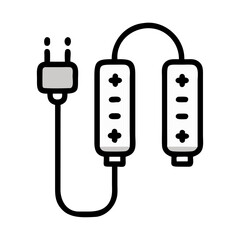 Power Strip with Cord and Outlets Icon Design