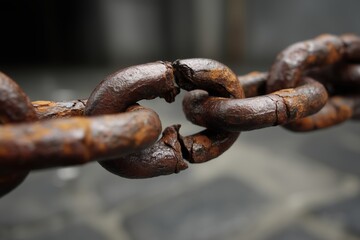 Close up of a Rusted and Broken Chain Link