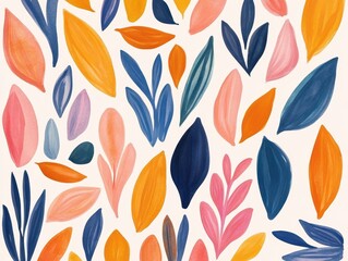 Vibrant leaf medley Watercolor foliage in playful shades dances across a white background