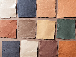 Decorative paper arrangement showcasing handmade textures and calming muted tones