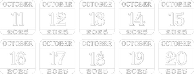 October calendar 2025 line art icon set.Calendar Event schedule date.calendar date icon on white background.Agenda plan, october month schedule calendar and Time planner.Meeting appointment time.
