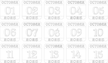 October calendar 2025 line art icon set.Calendar Event schedule date.calendar date icon on white background.Agenda plan, october month schedule calendar and Time planner.Meeting appointment time.