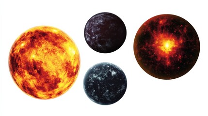 Obraz premium Fiery Sun and Mysterious Planets in Outer Space Illustration