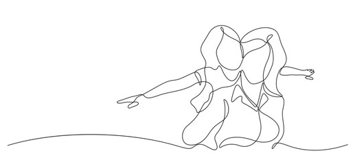 happy mother giving piggyback ride daughter flying with hand pose one line continuous