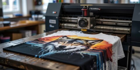 Custom printed t-shirt on a large format printer.