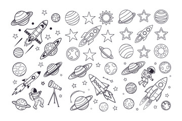 Outer Space Line Art & Sticker Collection Cosmic Designs.