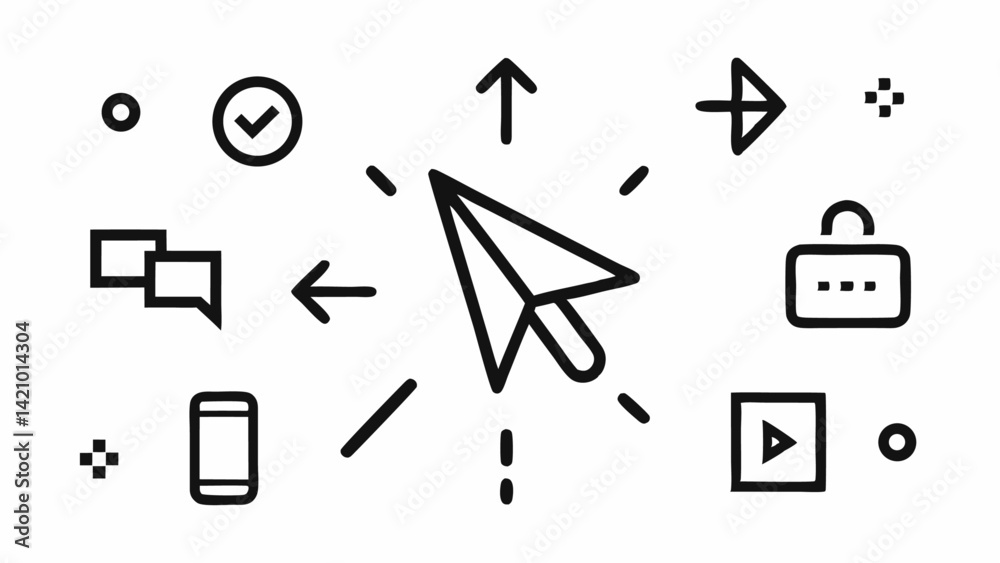 Poster icons set illustrating basic click and cursor interaction designs