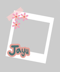  A cute photo frame with pink cherry blossom elements and the word "Jayu" in Korean-style lettering, symbolizing "freedom." Suitable for K-pop fans, aesthetic content, and creative photo designs.