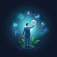 business man pressing social network icon