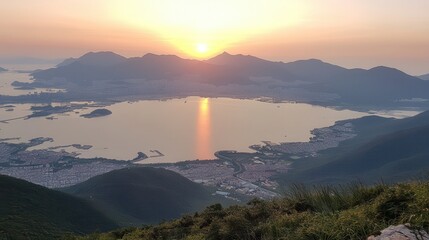Sunset Bay Cityscape Mountaintop View