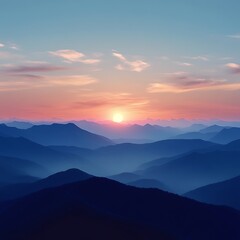 Fototapeta premium Peaceful landscape with glowing sunset and mist covered mountains high resolution picture