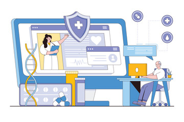 Telehealth consultation An elderly patient receives online care