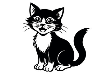 funny cat vector, Cat animal line icon. In silhouette draw.