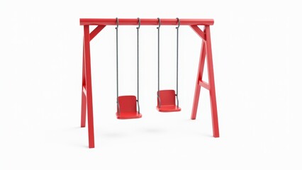 Red Empty Swingset Isolated On White Background