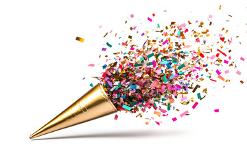 Gold confetti cannon exploding colorful joy festive celebration