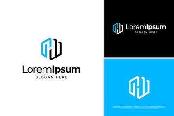 Geometric minimalist letter P and W business logo design template