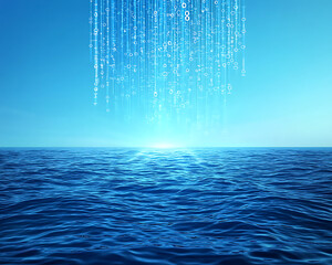 Digital ocean data flow underwater landscape abstract visuals tranquil sea aerial view technology concept