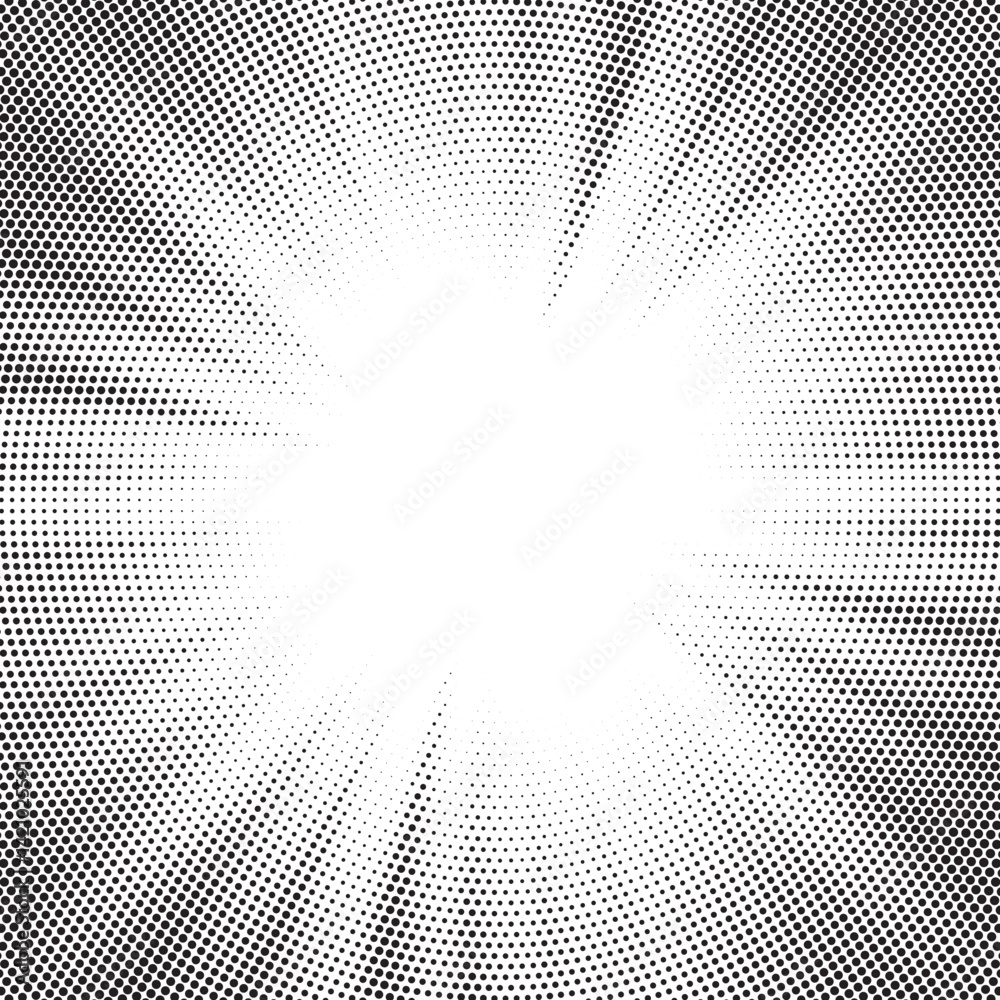 Aufkleber Halftone gradient sun rays pattern. abstract halftone vector dots background. monochrome dots pattern. pop art, comic small dots. star rays halftone poster. shine, explosion. sunrise rays background.