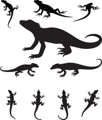 silhouette style set of monitor lizard