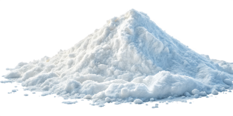 Large Heap or Mountain of Fine White Baking Powder, Flour, or Confectioners Sugar isolated on a white background, cutout, PNG