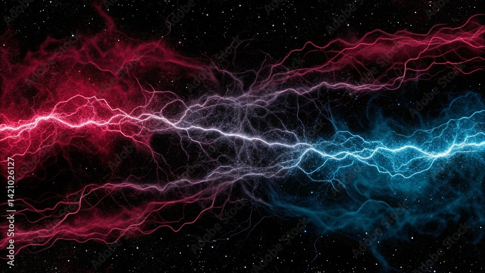 Fototapete Vibrant abstract digital background featuring global network concept with pink and blue electric energy. Dynamic colors create sense of movement and connection in a futuristic visual environment