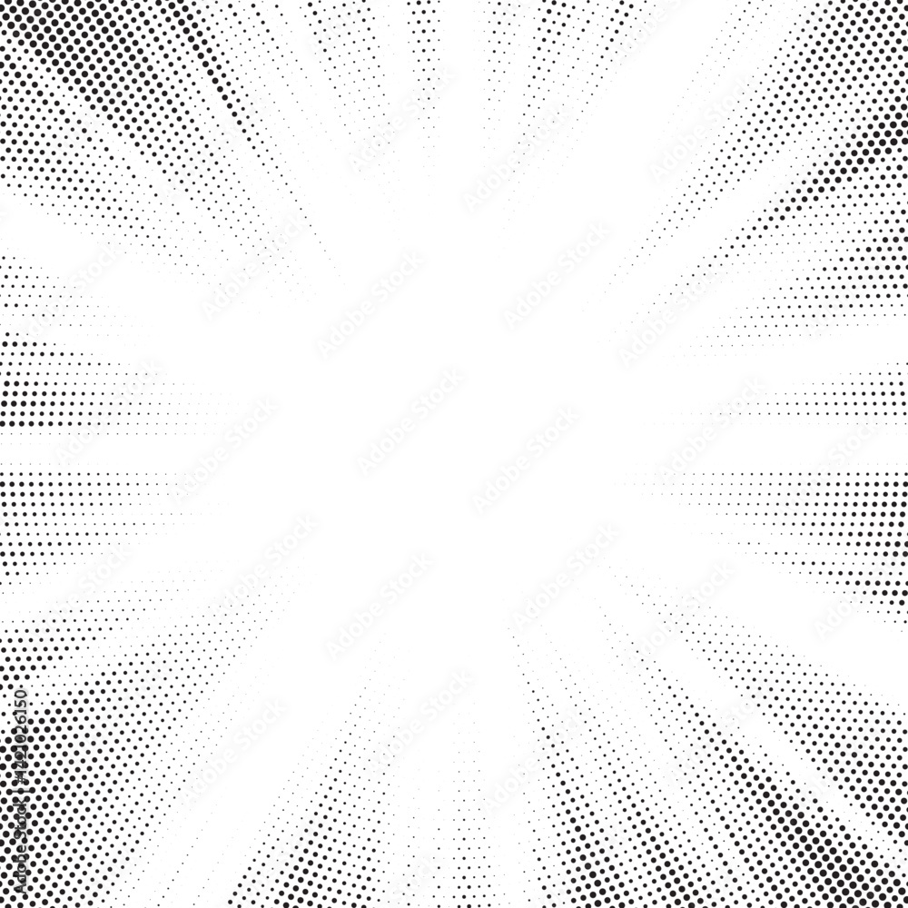 Aufkleber Halftone gradient sun rays pattern. abstract halftone vector dots background. monochrome dots pattern. pop art, comic small dots. star rays halftone poster. shine, explosion. sunrise rays background. 