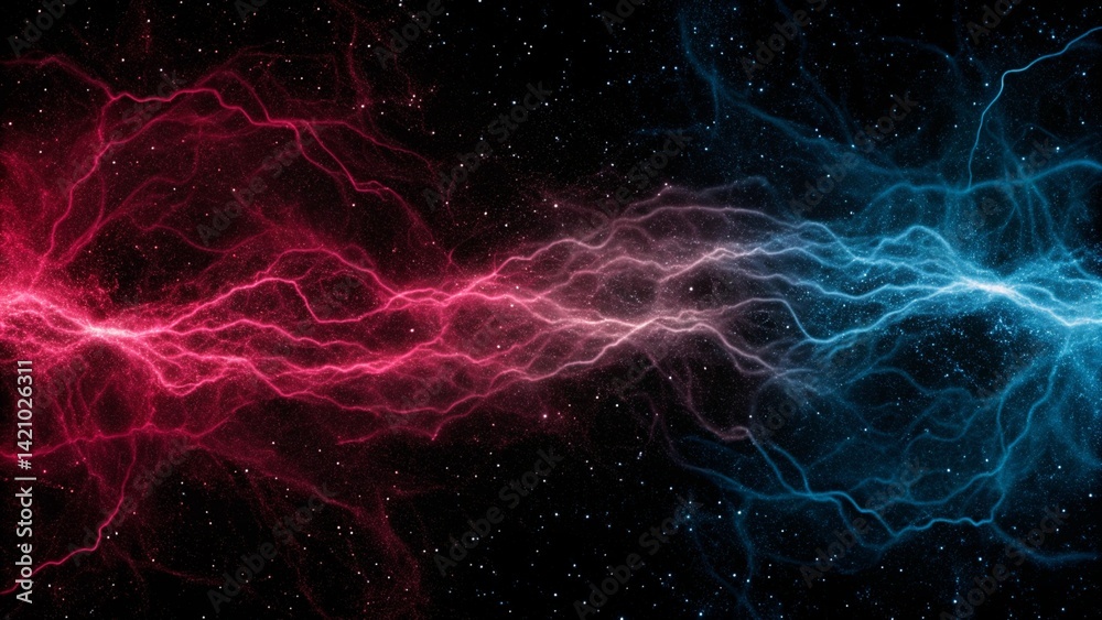 Aufkleber Vibrant abstract digital background featuring global network concept with pink and blue electric energy. Dynamic colors create sense of movement and connection in a futuristic visual environment