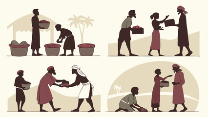 Community Food Harvest Sharing - People Giving Receiving Flat Vector Art